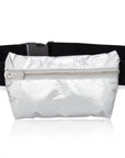 Layflat Fanny Pack Belt Bag in Silver on White Background