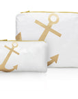 Pouch set in white with gold anchors