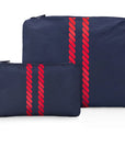 Pouch set in navy blue with nautical red stripes