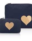 Pouch Set in Navy with Gold Heart