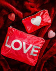 Pouch Set in red with silver "LOVE" and heart