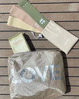 Medium Pouch in Shimmer Beige with Silver "Love"