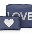 Pouch Set in Shimmer Navy with Silver Heart and "Love"