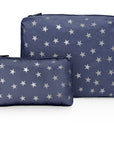 Pouch Set in Shimmer Navy with Silver Stars on White Background