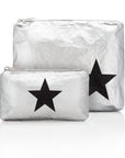 Pouch set in metallic silver with black star