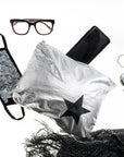 Medium pouch in metallic silver with black star