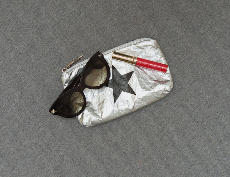 Hi Love Cute Mini Padded Pack - Small Makeup Bag - Metallic Silver with Black Star