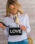Zip Wristlet in Black with Silver "LOVE"