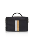 Hi Love Cute Cosmetic Case - Lunch Box - Black with Metallic Silver and Gold Stripes