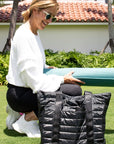 Puffer Tote Bag with Zipper Pockets in Shimmer Black
