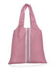 Large carryall tote bag in fairy pink with silver stripes