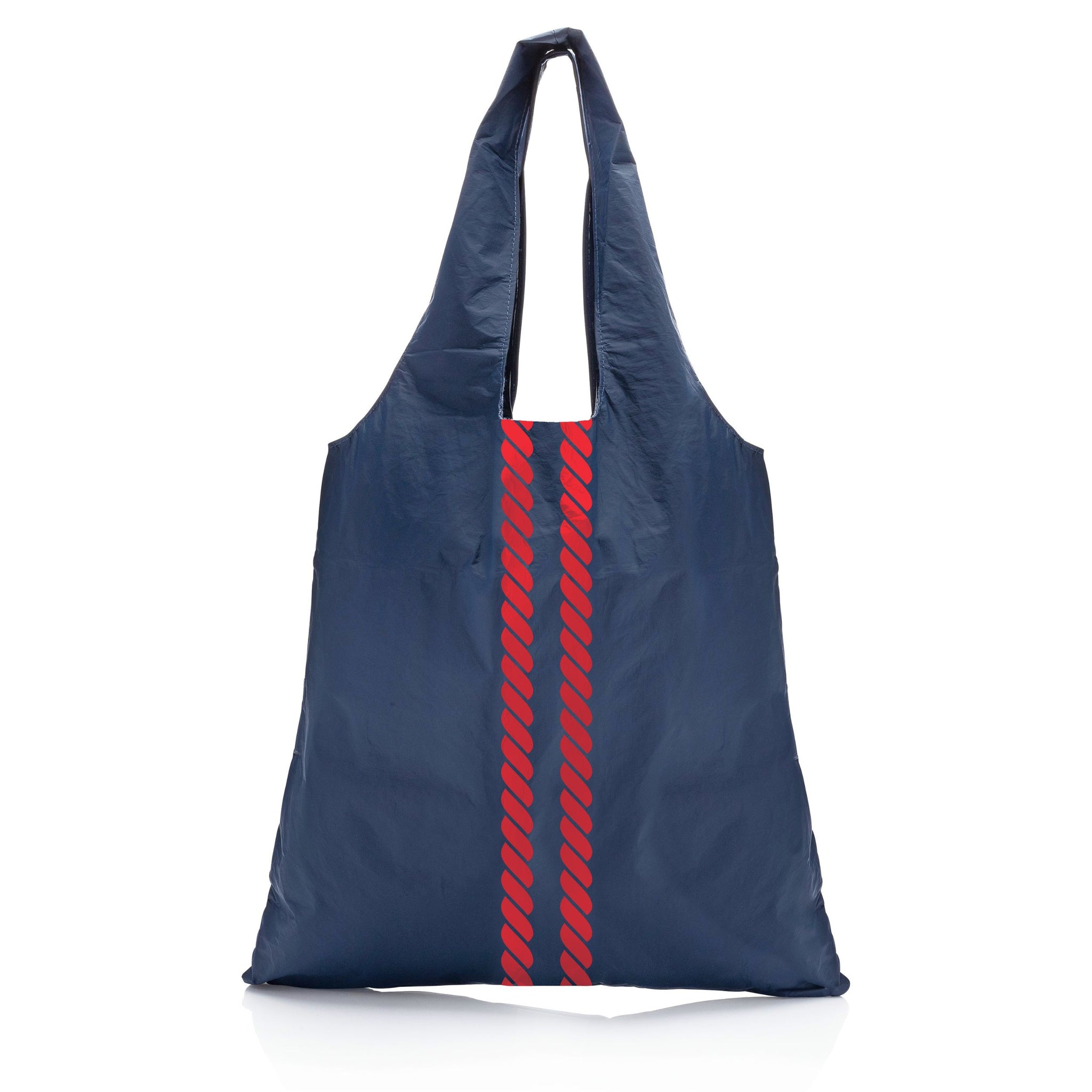 tote bag in navy with red stripes