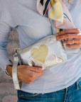 Zip Wristlet in Silver with Gold Heart
