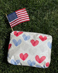 Medium Zipper Pouch in the "Language of Love" Red, White, & Blue Heart Print