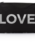 Black jumbo zipper pouch with silver love