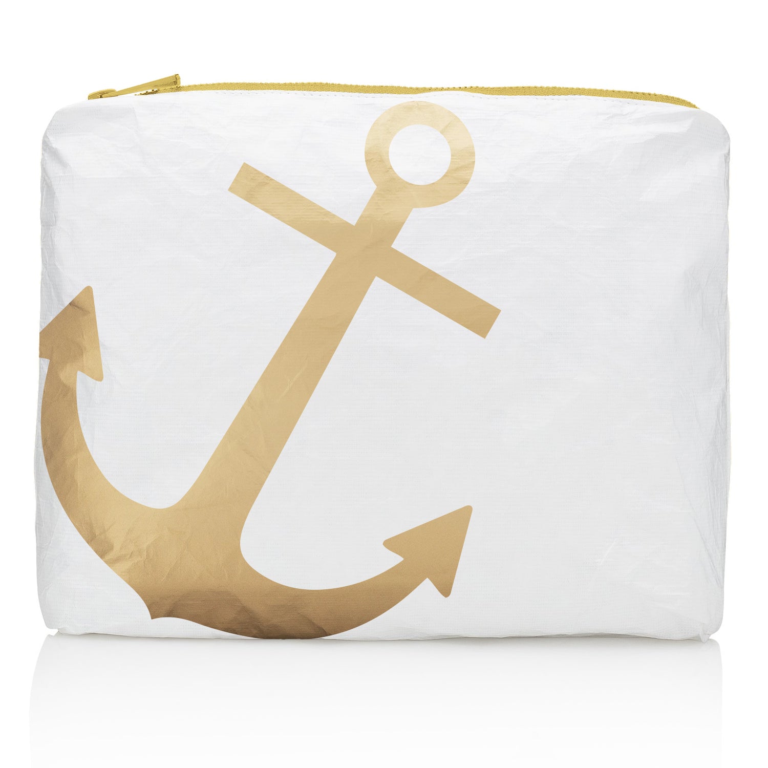nautical white zipper pack with gold anchor