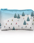dancing skiers and snowboarders pattern on mini zipper pouch