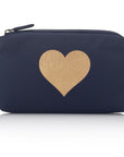 Mini Zipper Pouch in Navy with Gold Heart