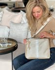 Convertible Crossbody Bag - Golden Shimmer Beige with Silver Stripes