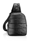 Puffer crossbody backpack in shimmer black for on-the-go occasions