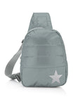 Puffer Crossbody Backpack in Shimmer Gray with Silver Star