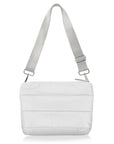 crossbody puffer purse in shimmer white