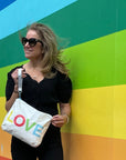 Medium Zipper Pack in White with Rainbow "LOVE"