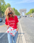 Medium Zipper Pouch in the "Language of Love" Red, White, & Blue Heart Print