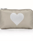 Mini zipper pouch in shimmer beige with silver heart