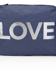 Medium Zipper Pack in Shimmer Navy Blue with Silver "LOVE"