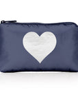 Mini Zipper Pouch in Shimmer Navy Blue with Silver Heart