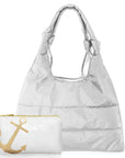 Set of Two - Everyday Puffer "Knot" Purse Tote Essentials in Shimmer White & Gold