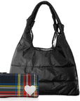 Set of two everyday puffer purse tote with a mini zipper pack in plaid