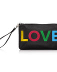 Zip Wristlet in Black with Rainbow "LOVE"