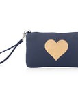 Zip Wristlet in Navy with Gold Heart