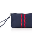 nautical navy blue zipper wristlet with red stripes
