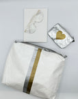 Convertible Crossbody Bag - Shimmer White with Gold & Silver Stripes