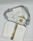 Convertible Crossbody Bag - Shimmer White with Gold & Silver Stripes