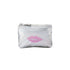 Card pouch silver with pink lips on white background