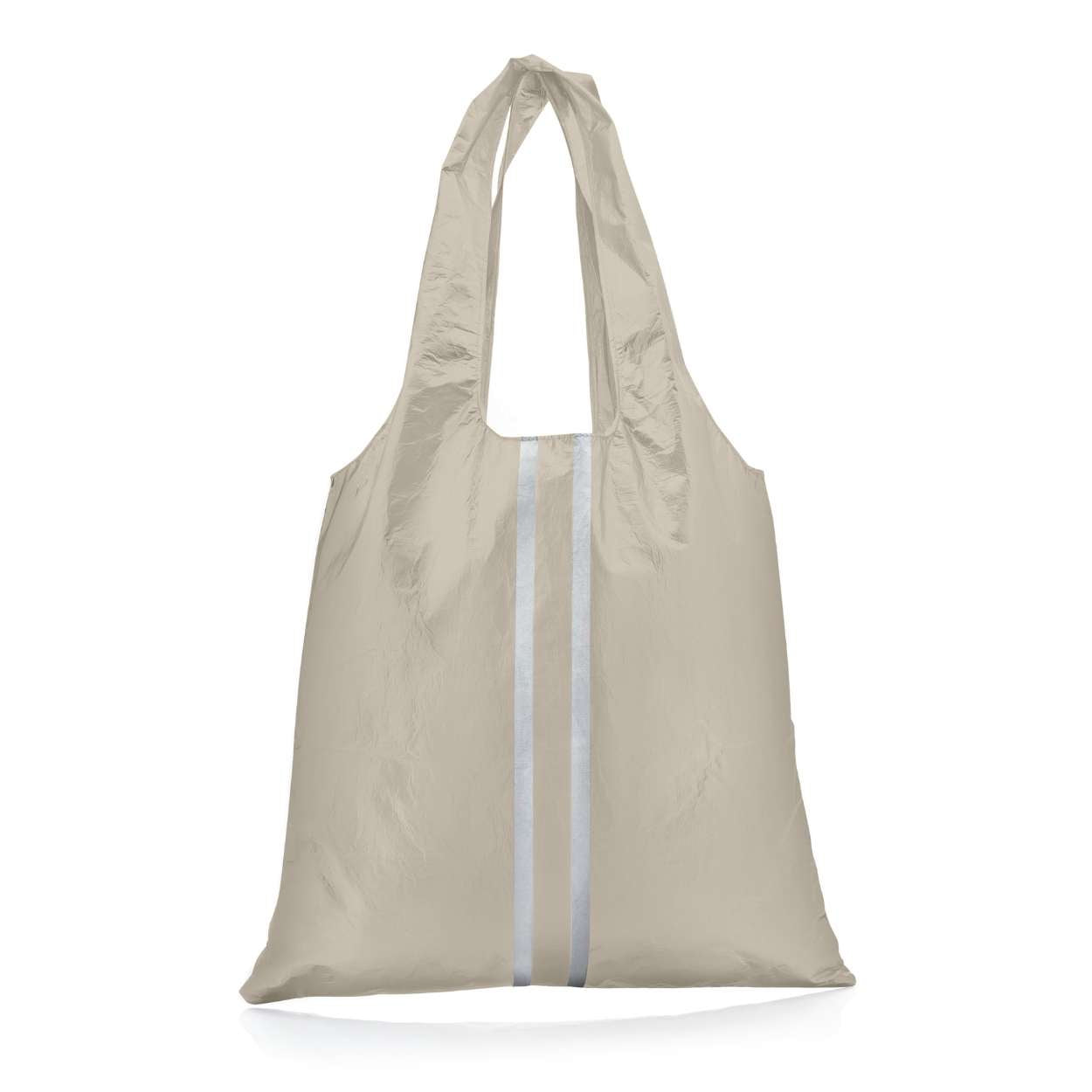 Carryall tote in shimmer beige with silver stripes
