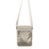 Light beige crossbody bag with a zipper on a white background