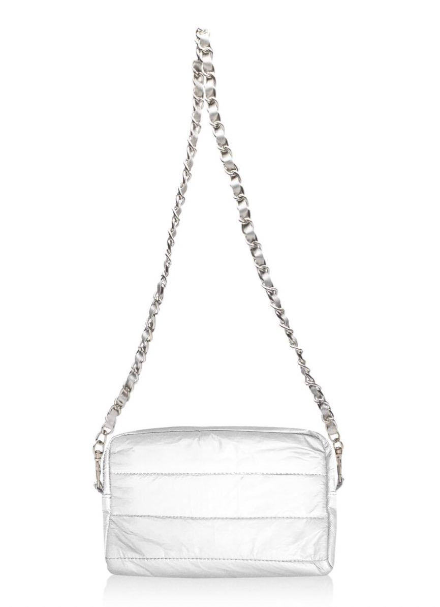 Purse in Shimmer White with Chain Metal Strap
