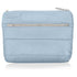 Light blue quilted pouch with a zipper on a white background