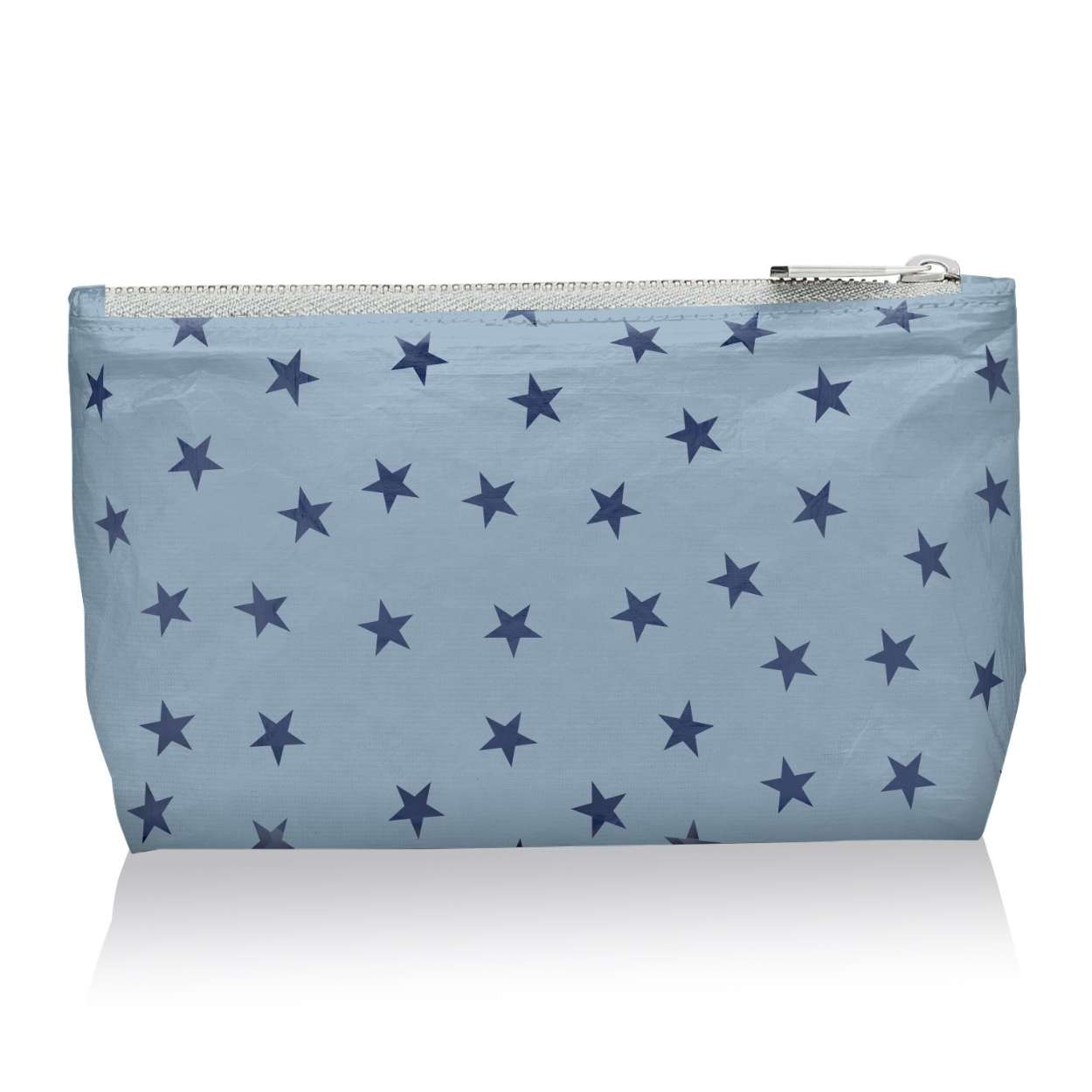 Cosmetic Zipper Pouch Light Blue Shimmer Myriad Stars on White