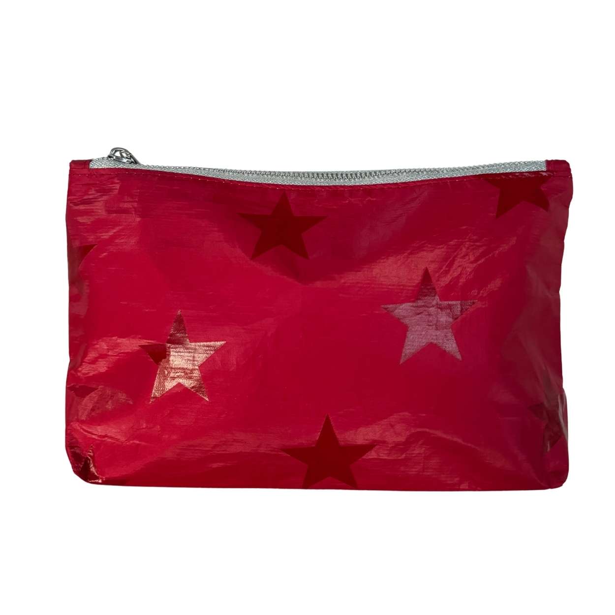 Red pouch with star patterns on a white background