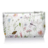 Cosmetic zipper pouch in spring wildflowers with butterflies pattern on white background