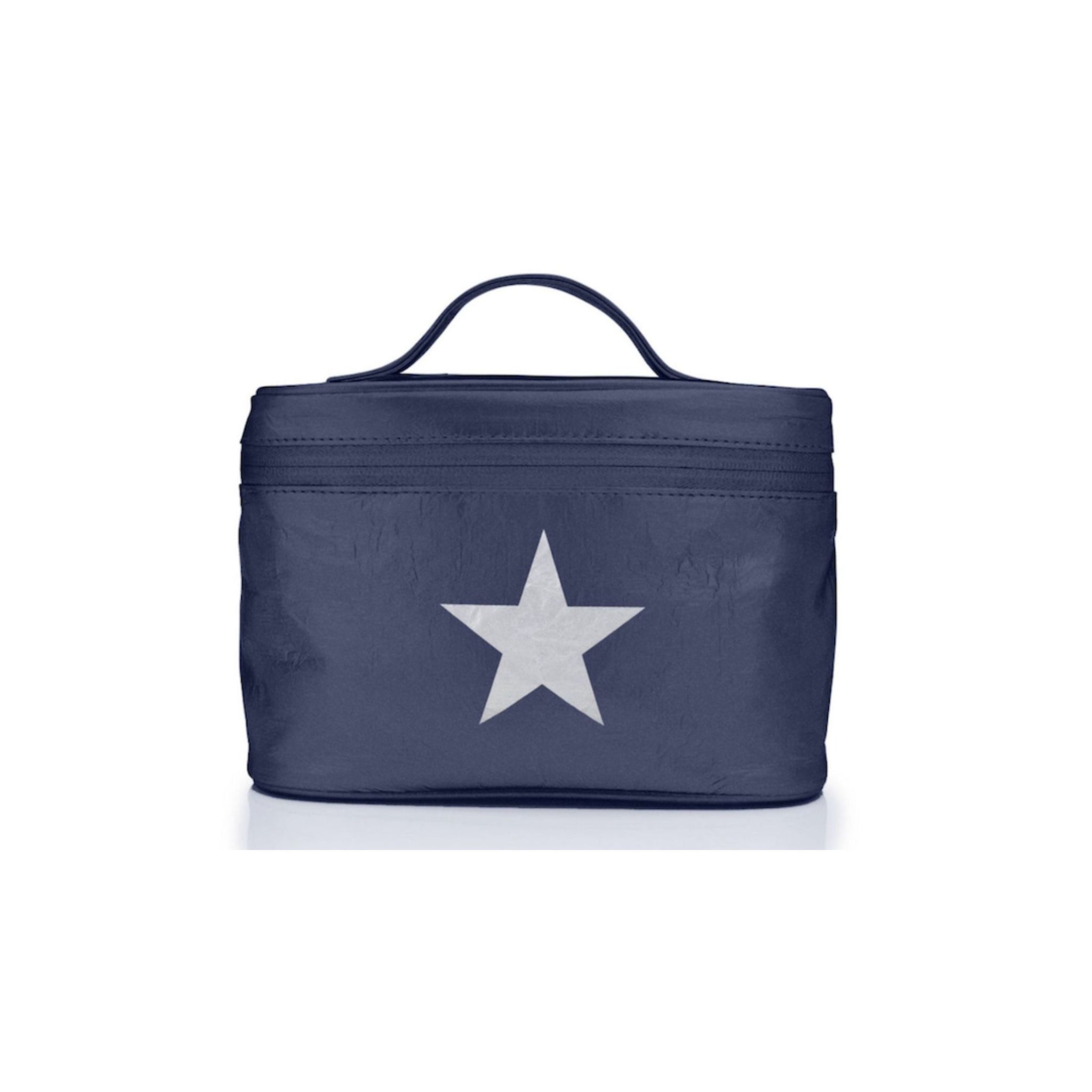 Cosmetic Case Lunchbox Tote with handle shimmer navy silver star