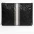 Black Signature Jumbo Travel Zip Pouch featuring pewter and silver center stripes in a lightweight, water-resistant design on white background.