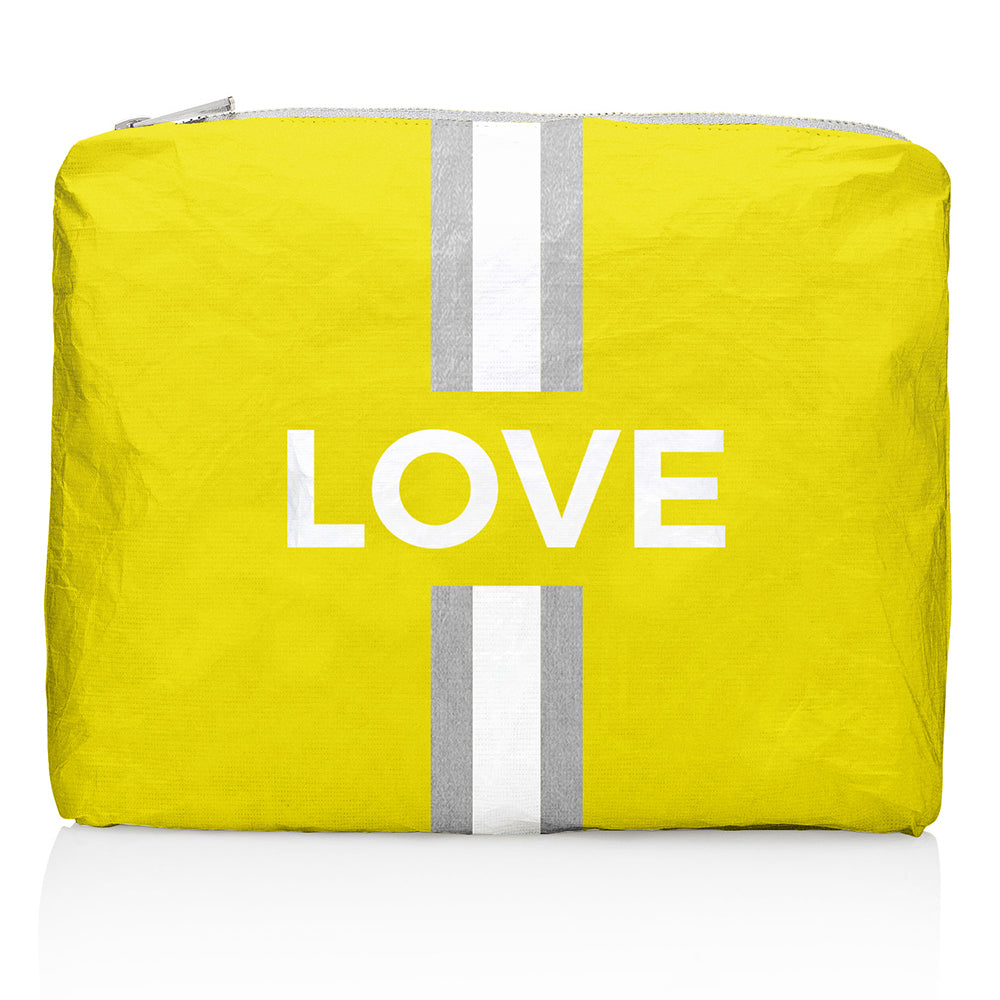 Medium Zipper Pack in Yellow with Silver and White Stripe LOVE