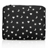 Black pouch with white star, moon, and heart pattern on a white background